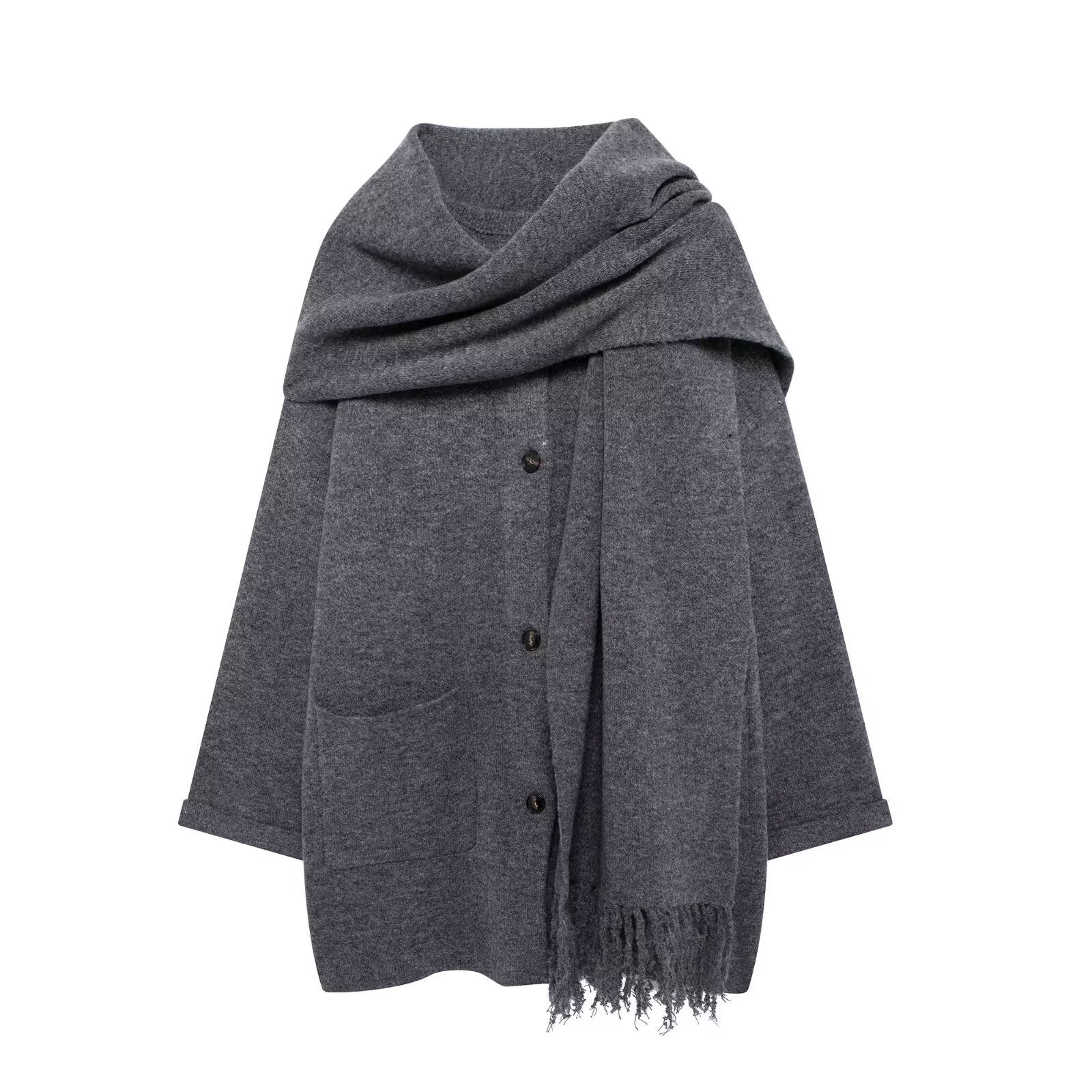 WINOLA | Vintage Strickmantel Jacke mit Halstuch