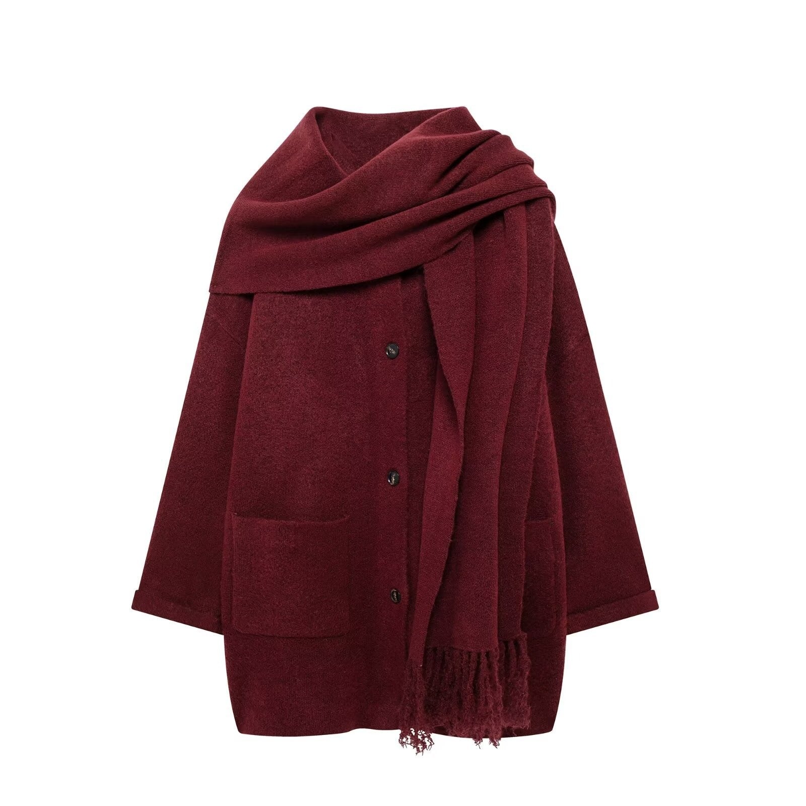 WINOLA | Vintage Strickmantel Jacke mit Halstuch