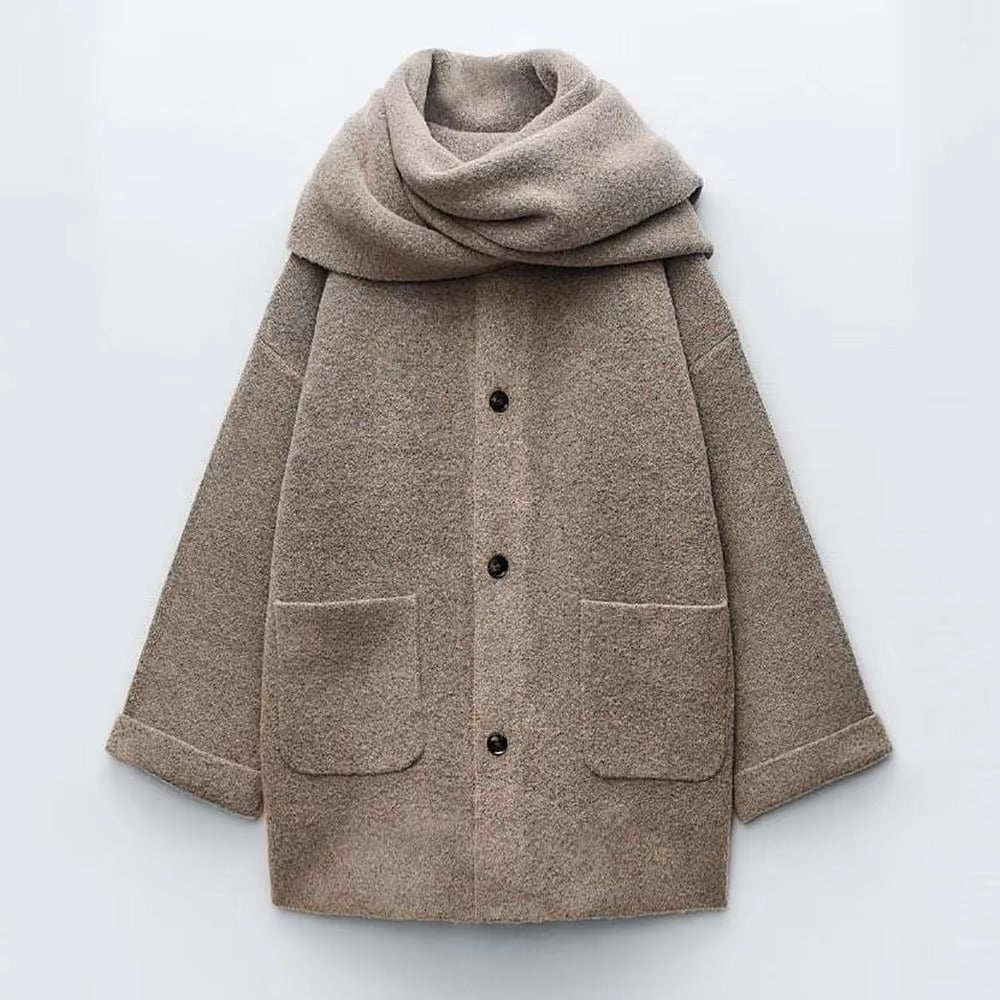 WINOLA | Vintage Strickmantel Jacke mit Halstuch
