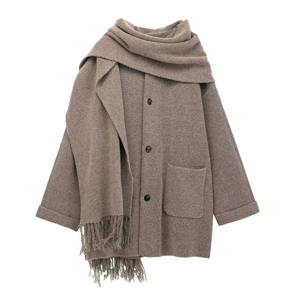 WINOLA | Vintage Strickmantel Jacke mit Halstuch