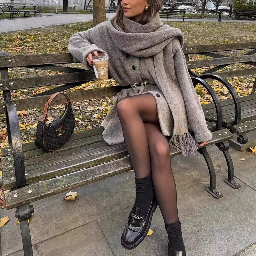 WINOLA | Vintage Strickmantel Jacke mit Halstuch