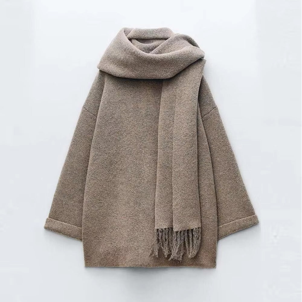 WINOLA | Vintage Strickmantel Jacke mit Halstuch