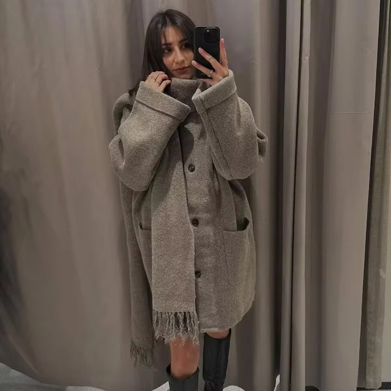 WINOLA | Vintage Strickmantel Jacke mit Halstuch